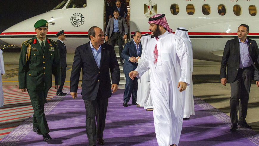 Egyptian President Abdel Fattah al-Sisi is greeted by Saudi Crown Prince Mohammed bin Salman in Saudi Arabia last April.