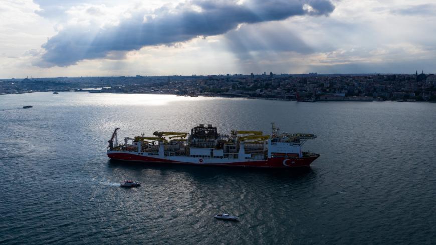 ISTANBUL, TURKEY - MAY 29: In this aerial photo taken with a drone, Turkish drilling vessel 'Fatih' sails up the Bosphorus towards the Black Sea on May 29, 2020 in Istanbul, Turkey. (Photo by Burak Kara/Getty Images)