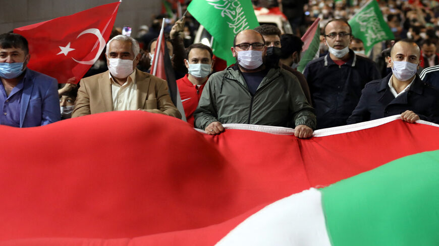 People demonstrate outside the Israeli Consulate against Israel's airstrikes launched on the Gaza Strip, killing at least 20 people, Istanbul, Turkey, May 10, 2021.